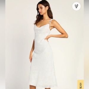 NWT Lulu’s Dearest Dreams White Floral Tie-Strap Midi Dress